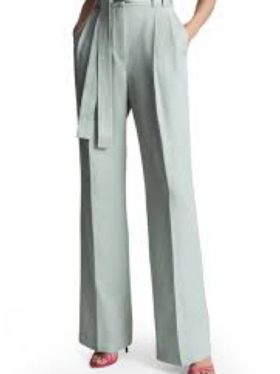 Reiss Pants - Reiss High-Rise Wide-Leg belted Trousers in Sage Green size 10